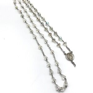 AFCO Vintage 925 Sterling Silver AB Crystal Religious Rosary Beads Necklace